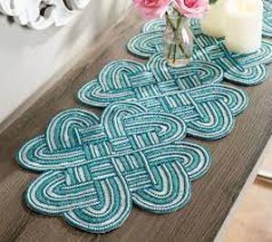 lot 56606 image: Beaded Scroll Knot Design Runner by Valerie Blue
