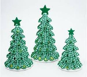 lot 56623 image: Set of 3 Illuminated Gingham heck Trees by Valerie