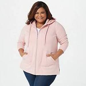 lot 56633 image: Isaac Mizrahi Livel SOHO Plushed Back Zip Front Hoodie Pedal Pink - Medium