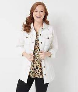 lot 56643 image: Logo by Lori Golstein Button Front Denim Jacket w Released Hem Natural - Reg 16