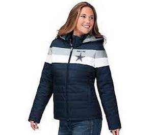 lot 56647 image: NFL Dallas Womens Full Zip Puffer Jacket with Detachable Hood Cowboys - Large