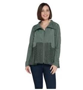 lot 56690 image: LOGO by Lori Goldstein Zip Front Jacket with Eyelet Details Vintage Teal - X Large