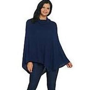 lot 56692 image: Laurie Felt Cashmere Blend Turtleneck Poncho MarineBlue Hthr XL1X