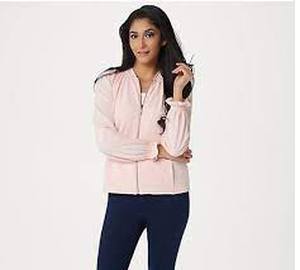 lot 56693 image: H by Halston Knit Bomber Jacket with Ruching Detail Pure Pink - 3X