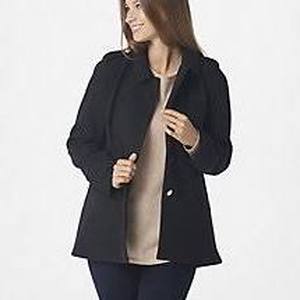 lot 56695 image: LOGO by Lori Goldstein Legacy Double Knit Coat with Flounce Black - Large