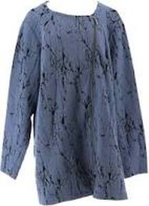 lot 56696 image: H by Halston Textured Knit Long Moto Jacket Storm Blue Regular 10