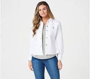 lot 56699 image: Static Studio by Denim & Co. Twill Jean Jacket with Scallop Bottom White Size 2X