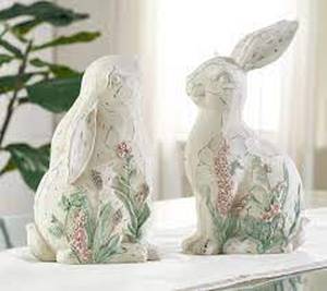 lot 56702 image: Set of 2 Bunnies with Embossed Floral Design