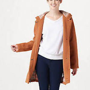 lot 56716 image: Denim & Co. Fleece Bonded with Sherpa Long Sleeve Coat British Tan - XL