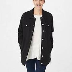 lot 56719 image: Denim & Co. Comfy Knit Long Jean Jacket Black - XL