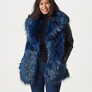 lot 56728 image: Nuage Faux Fur Jacket with Quilted Sleeves Cobalt Size 2X
