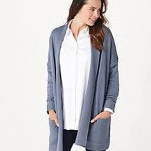 lot 56729 image: Martha Stewart Long Sleeve Open Front Cardigan with Pockets French Blue - Large