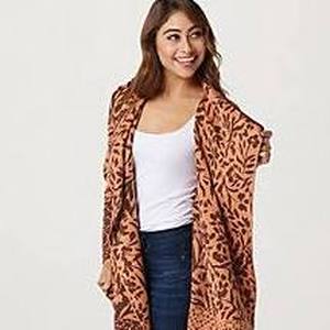 lot 56735 image: Issac Mizrahi Livel Floral Jacquard Cascade Front Cardigan Clove XL