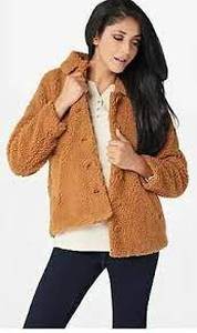 lot 56736 image: Denim & Co Faux Sherpa Single Breasted Jacket Classic Camel - Large