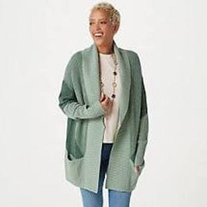 lot 56739 image: Isaac Mizrahi Livel True Denim Shawl Collar Cardigan Sage - 1X