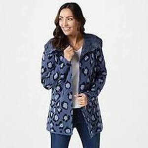 lot 56741 image: Denim & Co. Jacquard Long Sleeve Open Front Cardigan Indigo- Medium