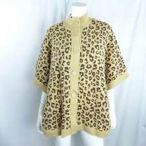 lot 56755 image: Denim & Co. Animal Jacquard Button Front Poncho Tan - Small