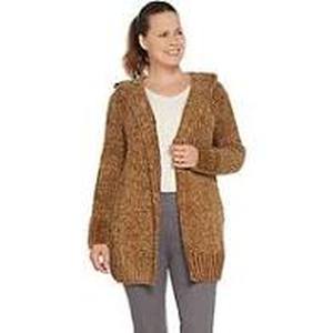 lot 56756 image: Lisa Rinna Collection Chenille Cardigan with Hood Camel - Large