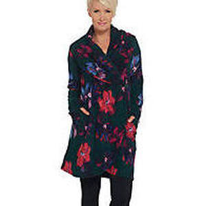 lot 56758 image: Cuddle Duds Fleecewear Stretch Shawl Collar Cardigan Wrap Multi Floral Large