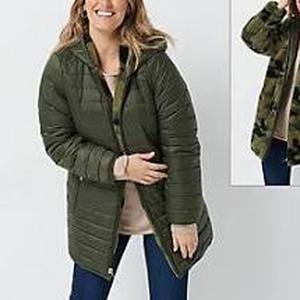 lot 56760 image: Dennis Basso Reversible Faux Fur and Water Resistant Jacket Olive Camo Small
