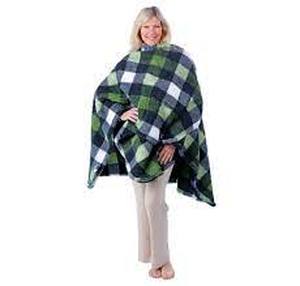 lot 56766 image: Berkshire Blanket Buffalo Plaid Double Sided Sherpa Cape - Green
