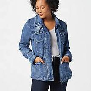 lot 56802 image: Sam Edelman Denim Jacket with Snap Placket and Pockets (Light Wash, Size 1X)