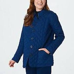 lot 56807 image: Joan Rivers Quilted Barn Jacket with Printed Lining (Navy, Size 2X)