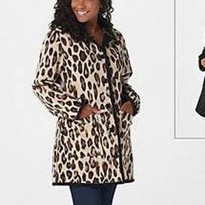 lot 56809 image: Susan Graver Weekend Reversible Polar Fleece Coat (BlackAnimal, X-Large)