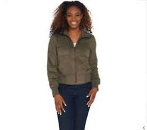 lot 56811 image: G.I.L.I Faux Suede Bomber Jacket (Dark Olive, Reg 10)