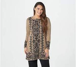 lot 56817 image: GRAVER Susan Graver Jacquard Button-Front Sweater (Mushroom, Medium)