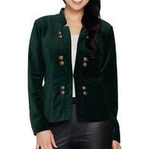 lot 56818 image: As Is Du Jour Stretch Velvet Blazer with Front Button Detail (Navy, Reg 14)