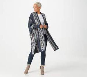 lot 56821 image: G.I.L.I Open Front Jacquard Sweater Blanket (Grey, XSS)