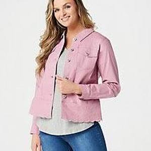 lot 56824 image: Studio by Denim & Co. Twill Jean Jacket with Scallop Bottom (Rose Blush, X-Large)