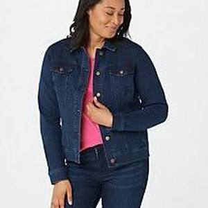lot 56826 image: Isaac Mizrahi Live TRUE DENIM Classic Jean Jacket (Dark Indigo, Reg 16)