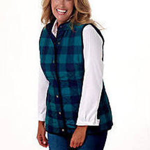lot 56831 image: Isaac Mizrahi Live Buffalo Plaid Printed Quilted Vest (NavyGreen, Small)