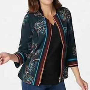 lot 56841 image: Bob Mackie Paisley Print Jacket (Teal Multi, Medium)