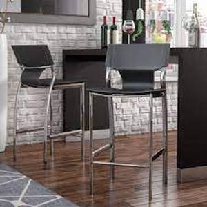 lot 56754 image: Loren 25.2in Counter Stool Black Leather Chrome Frame