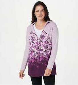 lot 56814 image: Cuddle Duds Fleecewear Stretch Floral Dip-Dye Hooded Wrap (PurpleBoysenberry, Large)