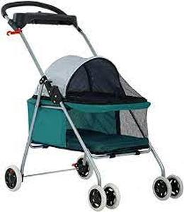 lot 56903 image: Pet Stroller 4 Wheels Posh Folding Waterproof Portable Travel Cat Dog Stroller with Cup Holder- Teal