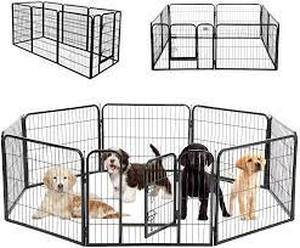 lot 56909 image: Playpen Dog Kennel 8 Panel Indoor Outdoor Folding Metal Protable Puppy Exercise Pen Dog Fence,24,32,40