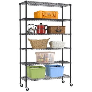 lot 56387 image: bestoffice 6 tier adjustable wire metal shelving rack, 82x48x18-inch, black