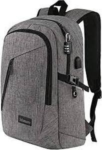 lot 56973 image: Mancro Business Water Resistant Polyester Laptop Backpack with USB Charging Port and Lock Fits Under 17-inch Laptop and Notebook, Grey