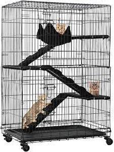 lot 56988 image: Cat Cage Cat Crate Cat Kennel 48 inches Cat Playpen Cat pen with Free hammock 3 Cat Bed 2 Front Doors 2 Ramp Ladders Perching Shelves