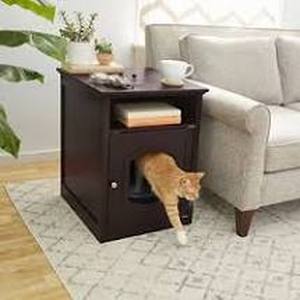 lot 56959 image: Cat Litter Box Enclosure Covered Litter Box Enclosed Cat House Condo Side Table Hidden Cat Washroom Litter Tray with Door Enlarged Cat Litter Cabinet Cat Furniture,Brown
