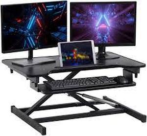 lot 56964 image: Adjustable Standing Desk Converter, 32 Inches Stand Up Desk Riser Height Adjustable Home Office Desk with Deep Keyboard Tray for Laptop