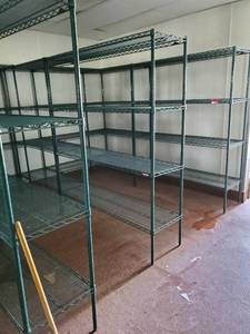 lot 22046 image: 8 Green Metro Racks All Connected Together