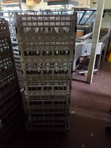 lot 22068 image: 6 Empty Glass Crates With Cart