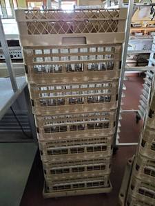 lot 22069 image: 7 Glass Crates With Cart