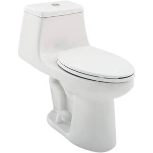 lot 16566 image: Glacier Bay 1-Piece 1.1 GPF1.6 GPF High Efficiency Dual Flush Elongated All-in-One Toilet in White