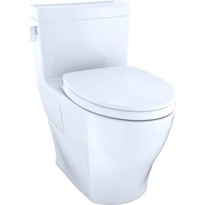 lot 16576 image: TOTO Legato WASHLET One-Piece Elongated 1.28 GPF Universal Height Skirted Toilet with CeFiONtect, Cotton White - MS624124CEFG#01